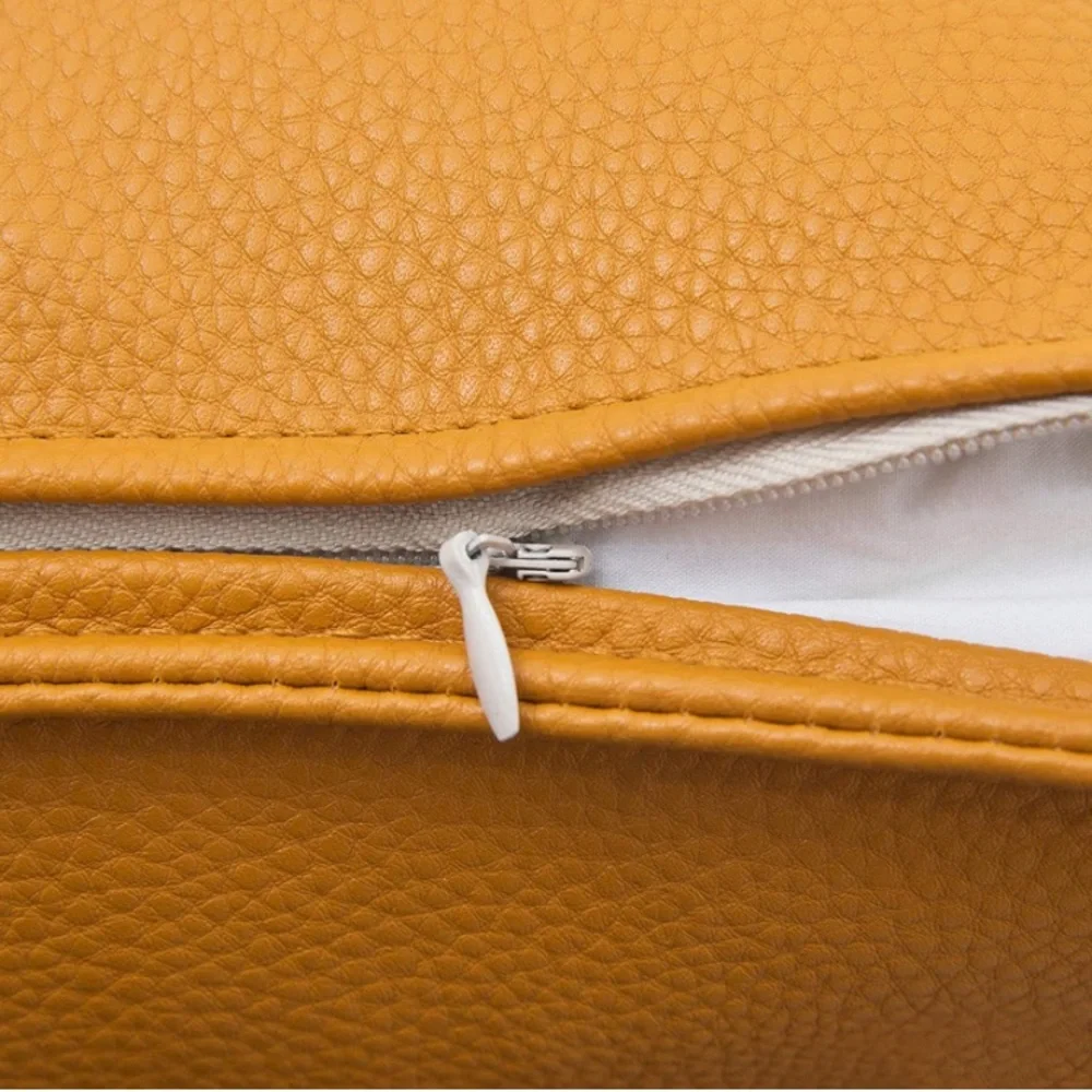 Luxury Home | Elegant Golden Mustard Yellow  Faux Leather Throw Pillow Covers